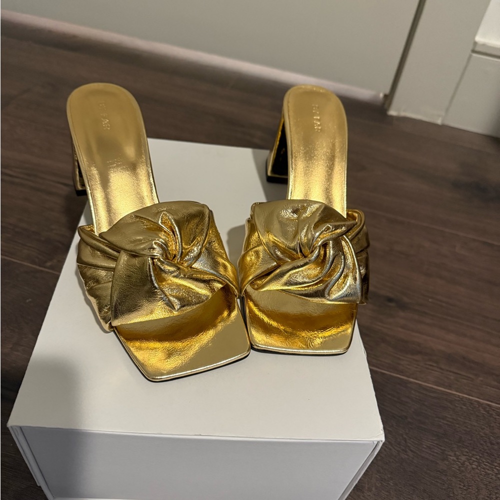 BY FAR Gold Metallic Mules